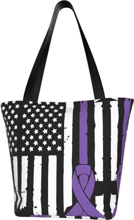 AOOEDM Tote Bag Pancreatic Cancer Awareness Usa Flag Shopping Bags Small Reusable Market Bag Beach Tote Bags Travel Totes