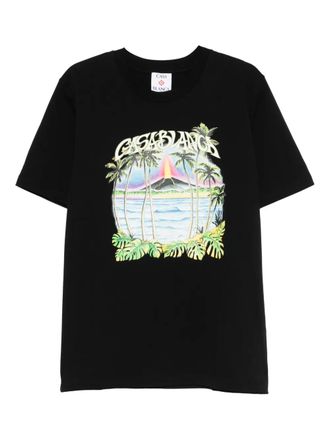 Casablanca palm-tree tropical print T-shirt - Black