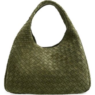 Bottega Veneta Large Campana Suede Shoulder Bag in 3783 Green Tweed-M Brass at Nordstrom