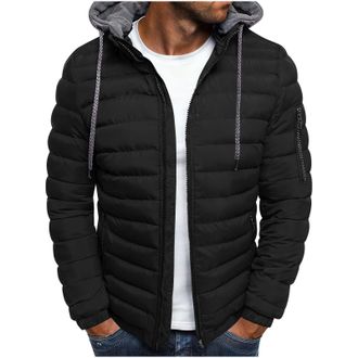 Generic Winter Jackets for men Warm Padded Quilted Winter Coat Thickened Long Sleeve Zipper Outerwear Softshell Insulated Hooded Puffer Coats Stylish PocketsS
