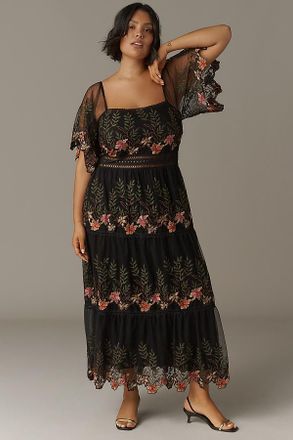 Bl^nk London Emryn Embroidered Square-Neck Midi Dress