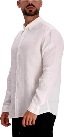 HUGO BOSS Roan Button-Down Shirt - Heren - Casual Overhemden - Wit - L - Linnen - Overhemden