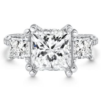 Pompeii3 Certified 5.10Ct Princess Cut Diamond Engagement Ring 14k White Gold Lab Grown Size: 6