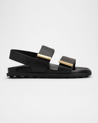 Tod's Gomma Leather Dual-Strap Comfort Sandals