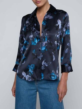 L'agence Dani 3/4 Sleeve Blouse In Midnight Multi Moon Floral