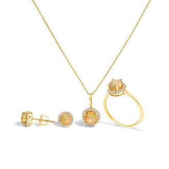 House of Brilliance 10K Gold Gemstone and 3/8 Cttw Diamond Halo Jewelry Set in Yellow | Multi Opal at Nordstrom