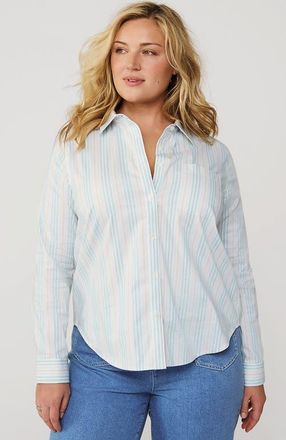 Lands End Cooling Button Front Shirt in Frosted Green Multi Stripe at Nordstrom, Size X-Small