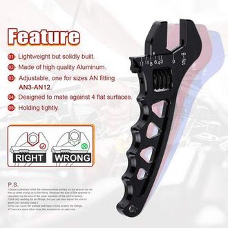 OEM Adjustable Wrench Lightweight Aluminum An3-an12 Hose Fitting Tool Spanner(black)