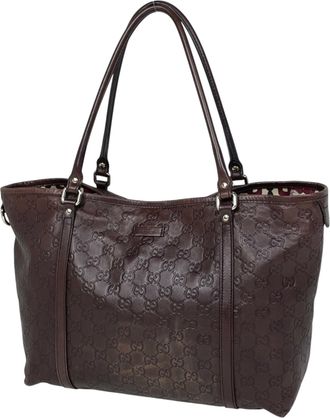 Gucci Brown Leather Shoulder Bag Tote Bag (Pre-Owned)