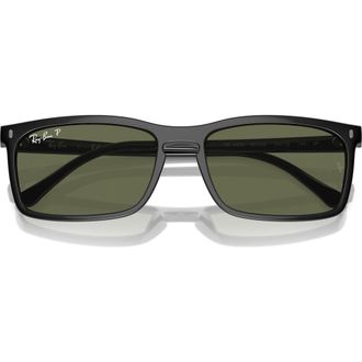 Ray-Ban 59mm Polarized Rectangular Sunglasses in Black at Nordstrom Rack