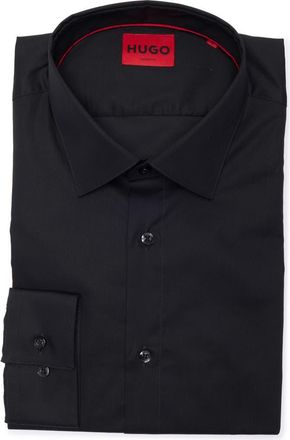 BOSS Valerio Solid Cotton Button-Up Shirt in Black at Nordstrom Rack, Size 16.5