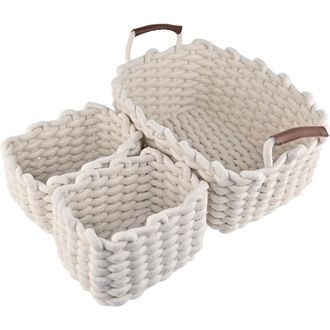Trade Shop Trade Shop - Set 3 Cestini Intrecciati In Corda Cesto Portaoggetti Organizza Decora Casa 10634