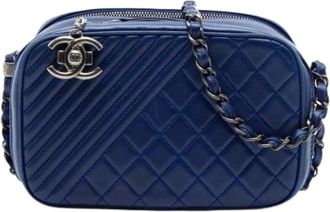 Chanel Pre-owned Coco Boy Camera Bag - Dames - Vintage Schoudertas - Blauw - ONE Size - Leer - Vintage