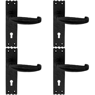Loops 4x PAIR Creased Style Handle on Slim Lock Backplate 156 x 38mm Black Antique