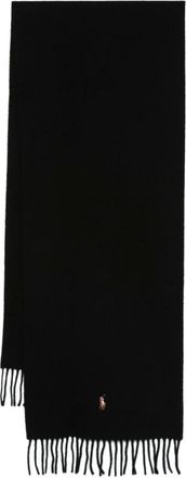 Ralph Lauren Accessoires, Heren, Zwart, ONE Size, Sjaal met franjes in rechthoekig model