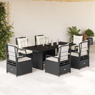 vidaXL Set De Comedor De Jard&iacute;n 7 Pzas Y Cojines Rat&aacute;n Sint&eacute;tico Negro Vidaxl