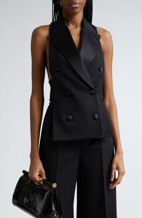 Dolce & Gabbana Double Breasted Wool Blend Gabardine Waistcoat in N0000 Nero at Nordstrom, Size 12 Us