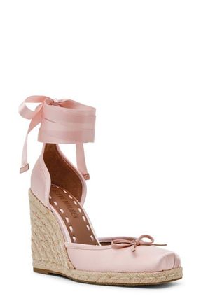 Steve Madden Varina Ankle Strap Wedge Espadrille in Blush Satin at Nordstrom, Size 8.5