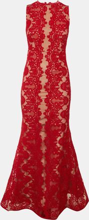 Alice & Olivia Alice + Olivia Red Floral Lace Sleeveless Gown