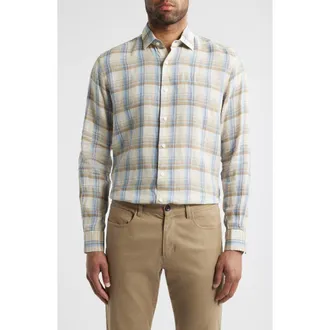 Scott Barber European Plaid Linen Button-Up Shirt in Blue at Nordstrom Rack, Size Xx-Large