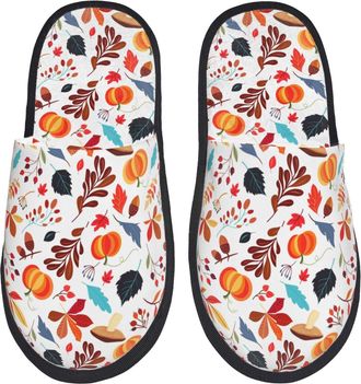 Generic Women Men House Slippers Autumn Pumpkins Fall Leaves Print House Slippers For Women Soft Lining Home Shoes, For Home, Travel, Hotel, L