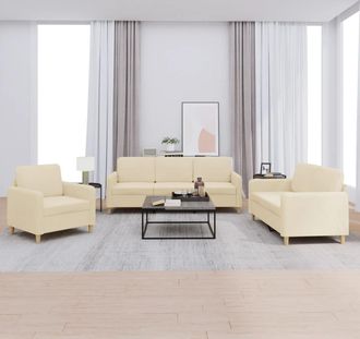 vidaXL Juego De Sof&aacute;s Con Cojines 3 Piezas Tela Crema Vidaxl