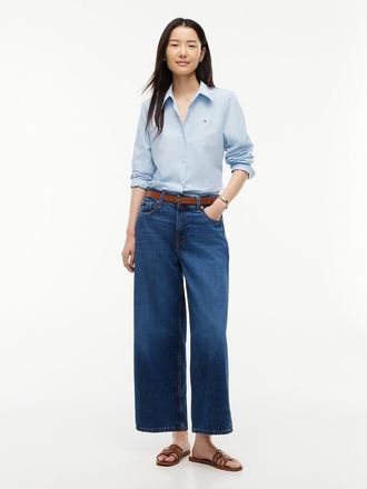 Tommy Hilfiger Womens High-Rise Cropped Wide Leg Jean - Dark Wash Denim - 00