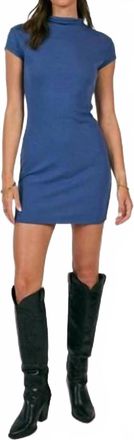 Sadie & Sage Personal Growth Ribbed Mock Neck Dress In Blue