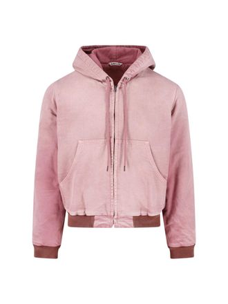 Auralee Pink Cropped Hooded Fleece Lined Jacket
