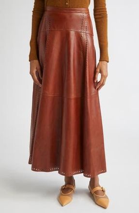 Ulla Johnson Aninda Eyelet Trim Leather A-Line Skirt in Wenge at Nordstrom Rack, Size 2