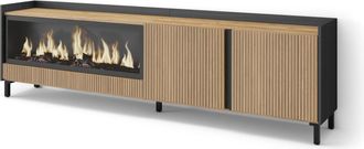 Skraut Home Skraut Home - Mueble Tv, Televisi&oacute;n, Muebles De Sal&oacute;n, Almacenaje, 212x35x61cm, Para Tv Hasta 80, Chimenea El&eacute;ctrica Xxl, Dise&ntilde;o Industrial, Estilo Mo
