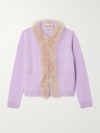 Valentino Garavani Cardigan In Lana Con Piume - Viola
