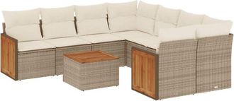 vidaXL Vidaxl - Set De Sof&aacute;s De Jard&iacute;n 9 Pzas Con Cojines Rat&aacute;n Sint&eacute;tico Beige