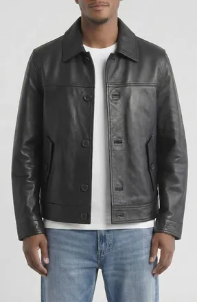 Bagatelle Genuine Leather Trucker Jacket in Black at Nordstrom, Size X-Large
