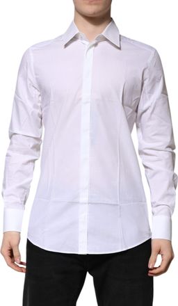 Dolce & Gabbana White Cotton GOLD Long Sleeves Formal Mens Shirt