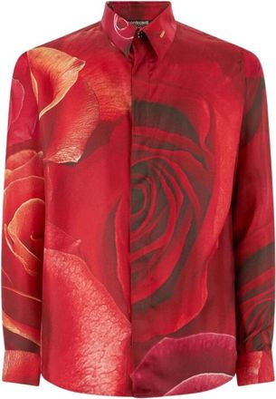 Roberto Cavalli Overhemden, Heren, Rood, S, Silk Garden Rose Print Shirt