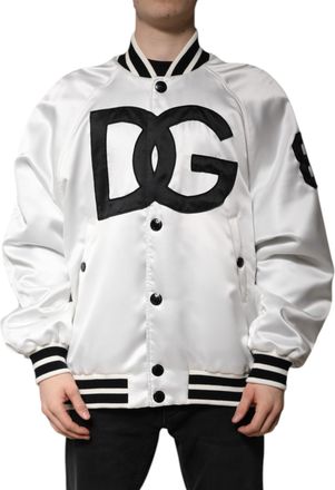 Dolce & Gabbana White DG Logo Polyester Jersey Bomber Mens Jacket
