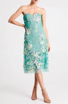 Helsi Francine Embellished Floral Appliqu&eacute; Strapless Cocktail Dress in Green Multi at Nordstrom Rack, Size X-Large