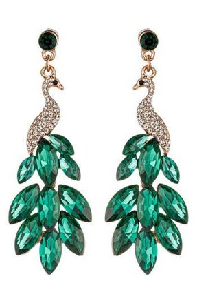 Eye Candy Los Angeles Green Peacock Drop Earrings in Gold at Nordstrom Rack
