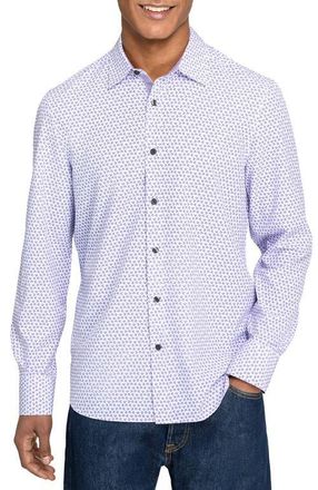 ConStruct Slim Fit Gem Geo Performance Long Sleeve Shirt in White/purple at Nordstrom, Size Xx-Large