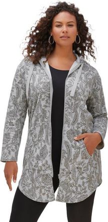 Roaman's Fleece Zip Hoodie Sweatshirt in Heather Grey Outline Paisley at Nordstrom, Size Medium