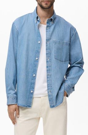 Mango Cotton Denim Button-Down Shirt in Light Blue at Nordstrom, Size X-Small