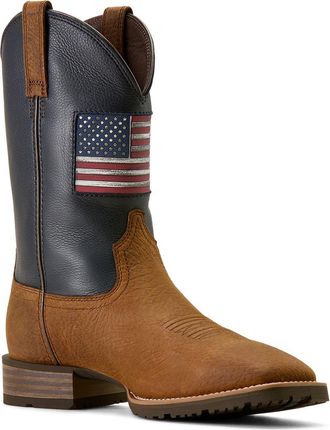 Ariat Hybrid Rancher Patriot Wide Square Toe Cowboy Boot in Brown at Nordstrom, Size 11.5