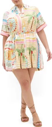 City Chic Lia Tie Waist Mini Shirtdress in Sea Dream Plc at Nordstrom, Size 16W