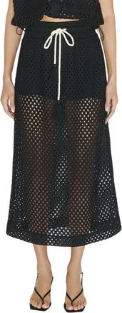 Access Fashion Gonna longuette in maglia traforata con culotte - Dames - Midirokken - Zwart - S - Rokken