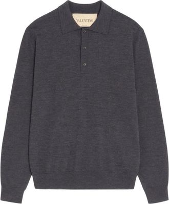 Valentino Wol Polo met VLogo Borduurwerk - Heren - Polos - Grijs - XL - Wol - Tops