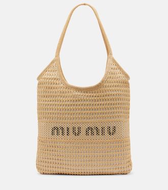 Miu Miu Ivy raffia-effect and linen shopper