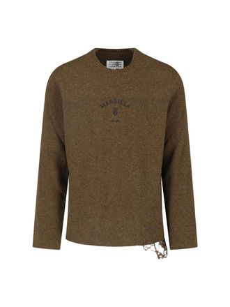 Maison Margiela Green Wool-Blend Ribbed Crewneck Sweater