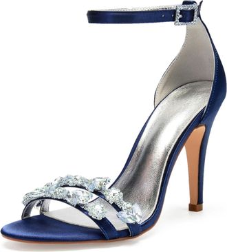 Generic Wedding Shoes Women Open Toe Heels Bridal Ankle Strap Sexy Stiletto High Sandals for Party Prom Dating Wedding10.5Cm,Dark Blue,3 UK