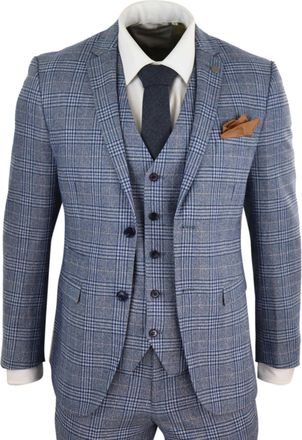 PAUL ANDREW Victor Blue 3 Piece Suit Check Classic